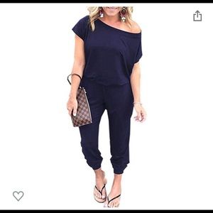 Angashion Navy Blue Pocketed Jumpsuit size M